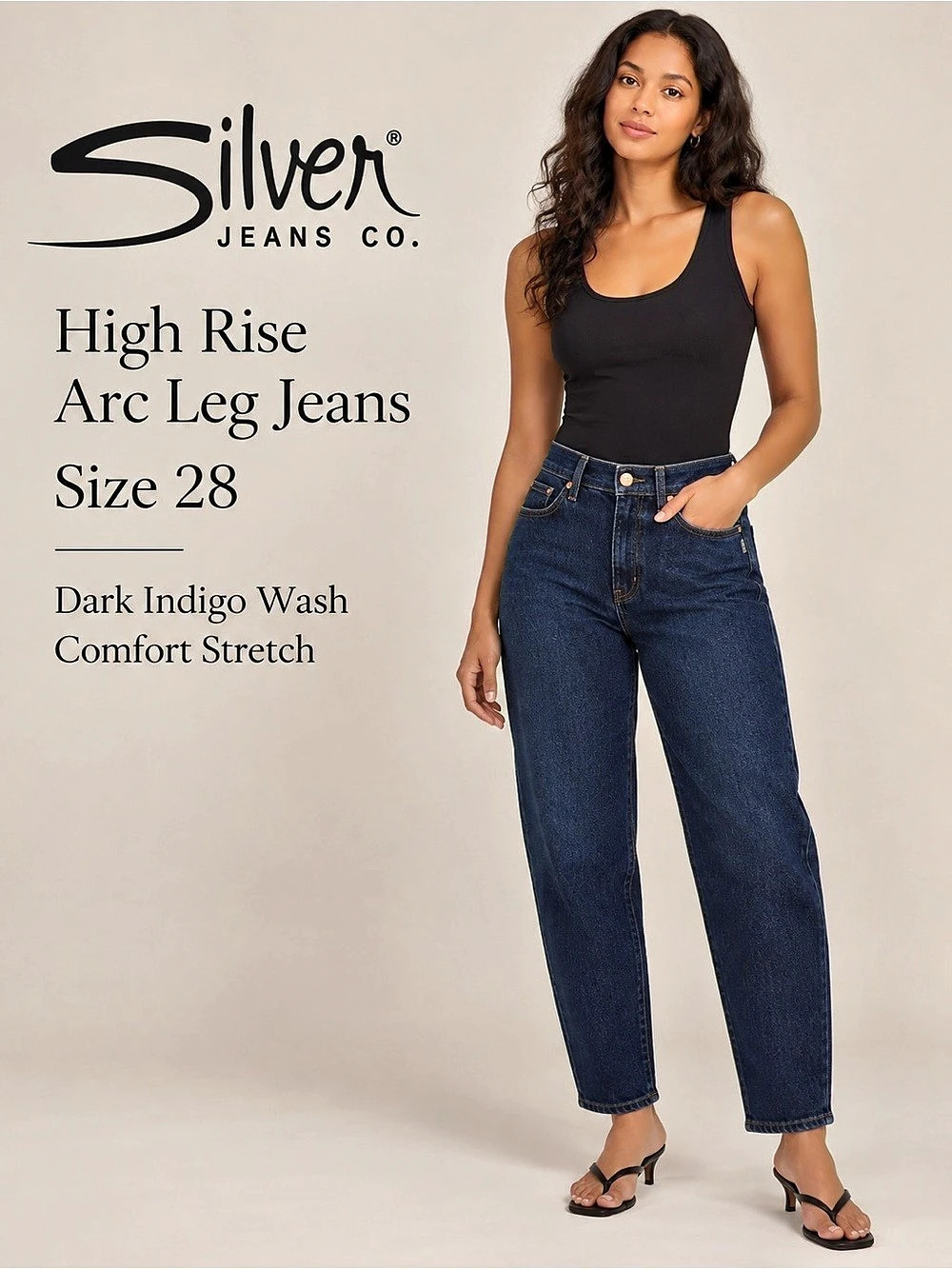 Silver Jeans Co High Rise Arc Leg Jeans Dark Indigo Size 28